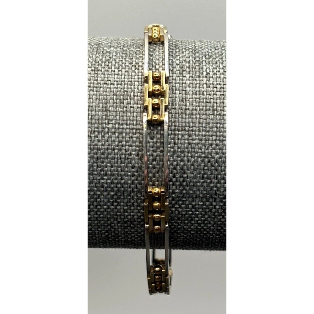 Italian Sterling Silver 925 Two-Tone 5MM Bar Link Panel Bracelet